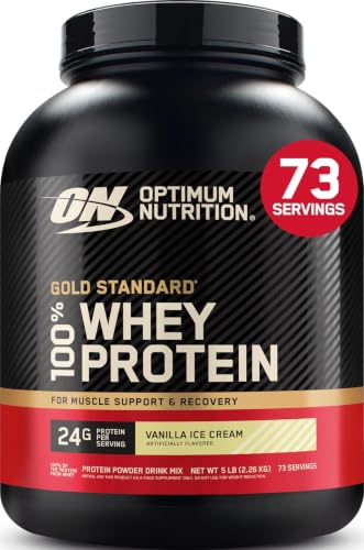Optimum Nutrition Gold Standard Whey Protein Powder, Vanilla Ice Cream, 5LB