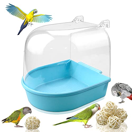 LeonBach 1 Set Bird Bath Box & 6 Pcs Bird Rattan Balls, Bird Bath for Cage Parakeet Bath Budgies Bath Cockatiel Bath Cage Accessory Supplies