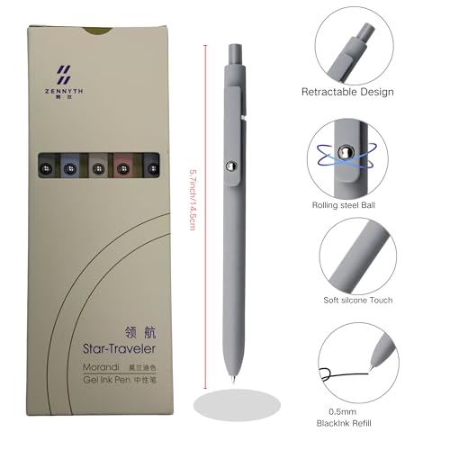 Consolidate Current 5PCS Gel Ink Pens, 0.5mm Black Ink Fine Point, Smooth Writing Aesthetic Pens for Journaling, Note Taking, Office and School Supplies, Minimalist Design Gifts for Women and Men — view 3