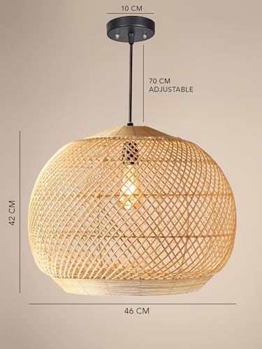 Image of Habere India-All the Cultures Fabricating India Pendant Lamps for Living Room | Bamboo Cafe Lights | Ceiling Lamps for Living Room | Bamboo Hanging Light for Balcony (Dia 46 x H42 cm)
