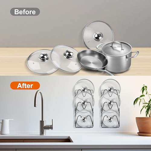 UpChoNice 2 Pack Pot Lid Organizer Rack, 6-Tier Pot Lids Holder for Smooth Cabinet Door/Wall, No Drilling Adhesive Mounted Rustproof Pot and Pan Holder Cover for Kitchen Storage (Classic Black) - Image 8