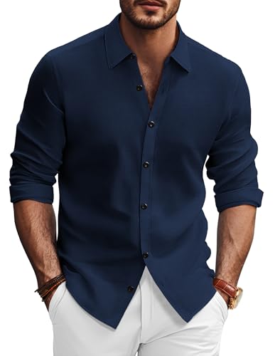 PJ PAUL JONES Mens Long Sleeve Button Down Shirts Wrinkle Free Stretch Untucked Dress Shirts Business Casual Shirt