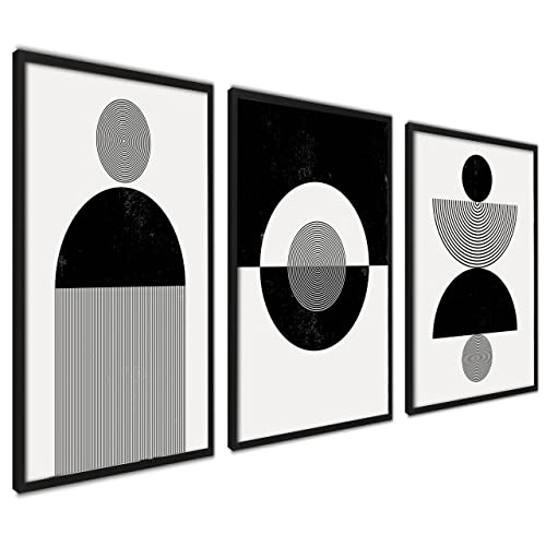 ag.art deco Quadri Moderni Soggiorno 40x50 cm | Poster da Parete | Quadri Camera da Letto o il Soggiorno | Set di 3 Stampe da Parete senza Cornice (Astratto Bianco e Nero)