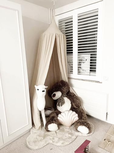 Image of Kids Bed Canopy Breathable Cotton Soft Cover Net for Crib Reading Nook Curtain Hanging Round Play Tent Nursery Bedding Play Room Decor