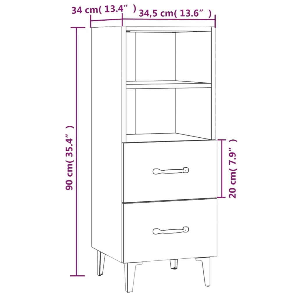 Credenza in legno bianco, 34,5 x 34 x 90 cm, con 2 cassetti e 2 scomparti, per soggiorno, corridoio, camera da letto, comò con spazio e piano superiore stabile