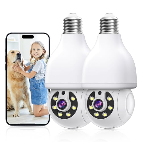 AnlanBodo Light Bulb Security Camera 5G-2.4GHz WiFi Security Cameras Wireless Outdoor 2K Cameras for Home Security Two-Way Call,Night Vision, Motion Detection, Light Bulb Camera Work with Eseecloud