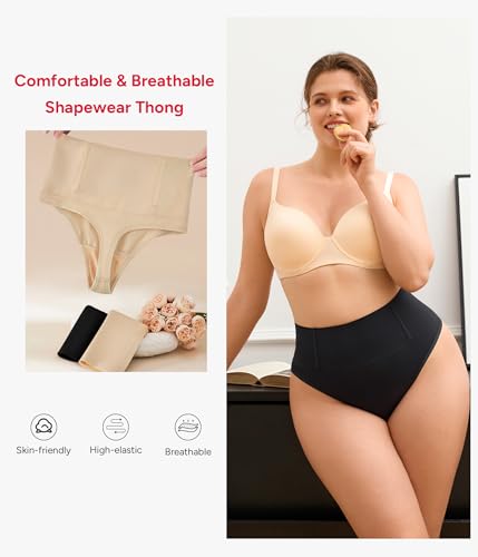 Nebility Tummy Control Thong Shapewear for Women Body Shaper Faja Underwear Seamless Butt Lifting Panties Girdle 2 Pack4