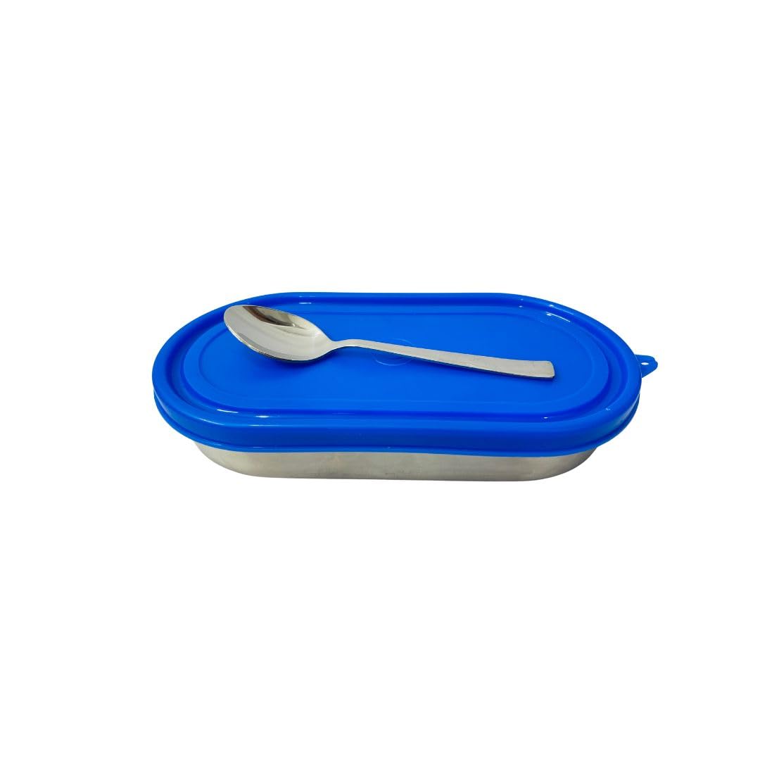 Kitchen Bloom Lunch Box Set, 2 Steel Round Containers with Spoon, Rectangular Container, Classic Bag, Office Carry Bag, 5 Pieces 4