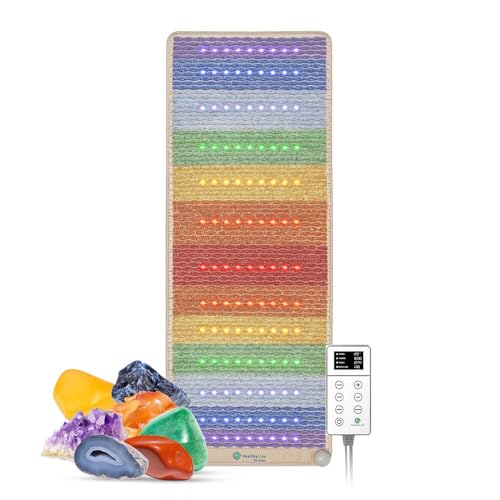 HealthyLine Rainbow Infrared Heating Pad - Full Body Heating Pad - Heat Therapy with Natural Chakra Stones and Healing Crystals - Anxiety Relief, Reiki, Chakra Healing - Meditation Mat 74" x 28"