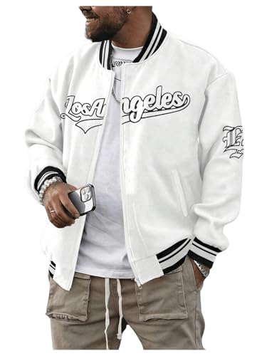 SOLY HUX Men's Varsity Jacket Zip Up Letter Print Striped Long Sleeve Streetwear Baseball Jacket