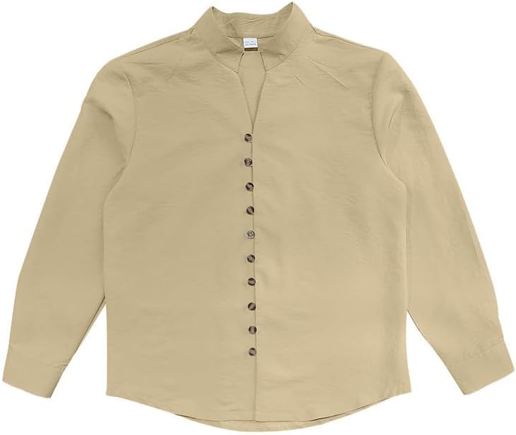 Men's Retro Casual Shirt - Long Sleeve Button Down Stand Collar Loose Fit Plain Shirt for Vacation Wear - Image 4