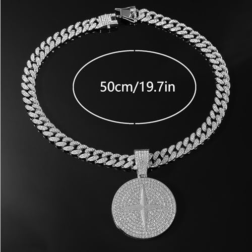 Round star Hip-hop Cuban Chain, Rhinestone Pendant Necklace Jewelry For Men，Men's Fashion Jewelry2