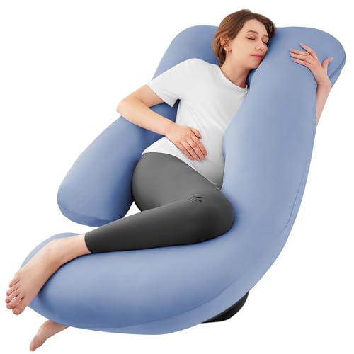 Image of Sasttie Cooling Pregnancy Pillows for Sleeping, 57'' Full Body Pillow, Blue | Sasttie Maternity Pillow, OEKO-TEX, Down Alternative, Removable Cover, Pregnant Women Must Haves, Maternity Essential