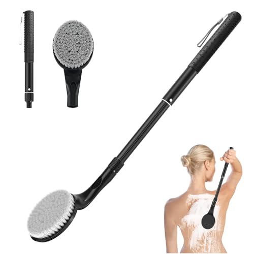 Gobiteli Brosse de douche pour le dos pour douche, 63,5 cm de long manche pour exfoliant le corps et nettoyage en profondeur, brosse à dos pour homme, femme...