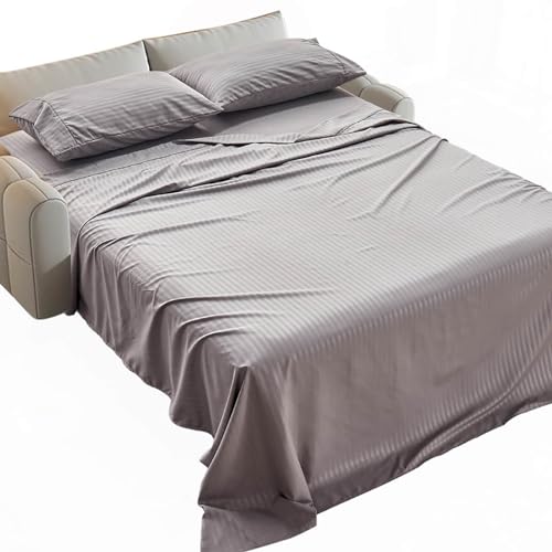 Kingnex Striped Sofa Bed Sheets Queen for Sleeper Sofa Bed with 4-6 Deep Soft Brushed 1800 Microfiber 4 Piece Bedding Set (60