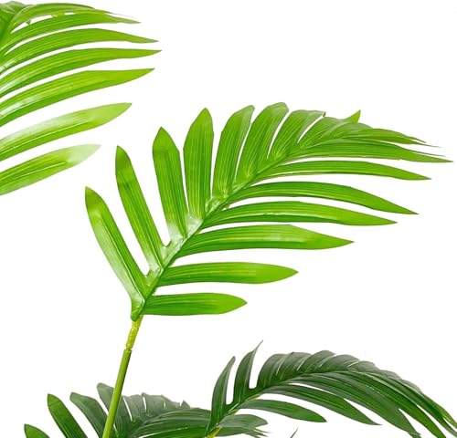 Image of Dekorly Plastic Fake Plants Artificial Floor Plants Large Tropical Palm Tree Tall Monstera Plant in Pot Faux Plants for Indoor Outdoor Home (Areca | Black Pot, Pack of One)