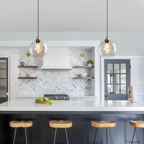 Image of Clear Glass Pendant Lights Kitchen Island Lighting Globe Pendant Light Fixtures Modern Pendant Lighting for Kitchen Island Bedroom Living Dining Room Light Fixture(7.87in, 1-Pack)