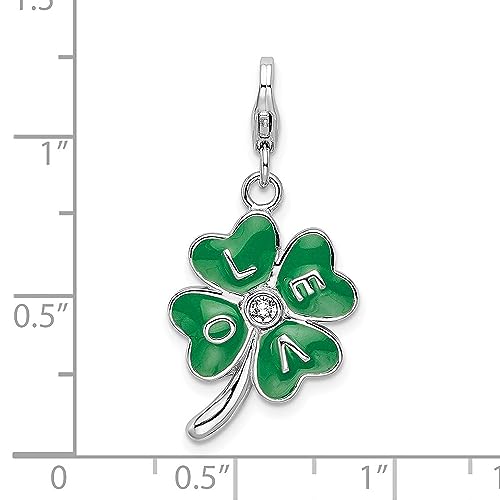 925 Silver Amore La Vita 3D Green Enameled 4 Leaf Clover Clear Crystals LOVE Bracelet Charm4