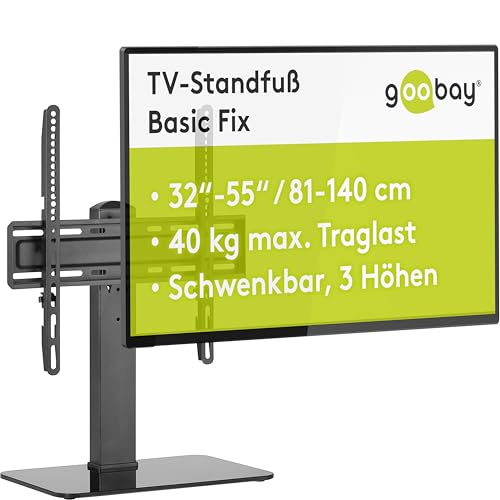 goobay TV-Ständer 32–55 Zoll, schwenkbar ±35°, höhenverstellbar, VESA-kompatibel, bis 40 kg, Glasfuß – 58524