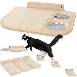 INICIO Cat Wall Shelves – Dog Proof Feeding Station with Wall Mounted Shelves, Durable 3 Step Birch Floating Shelf for Cats Up to 15lbs, Attached Cat Food Bowl for Convenient Feeding – Wood Brown