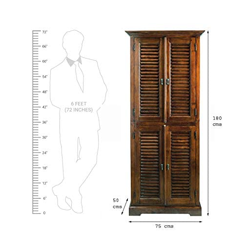 Image of Solid Sheesham Wood 4 Door Wardrobe /Cupboard Cabinet with Storage of 4 Shelf for Bedroom | Wooden Almirah for Home Furniture (Brown)