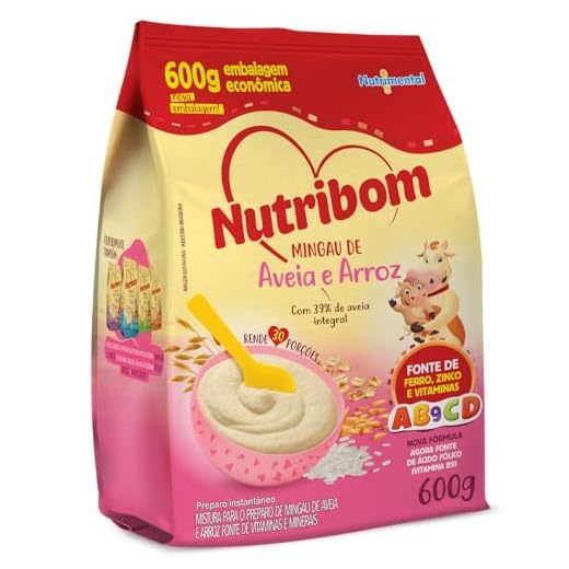 Mingau Nutribom Aveia e Arroz 600g - Com 39% de Aveia Integral, Fonte de Ferro, Zinco e Vitaminas