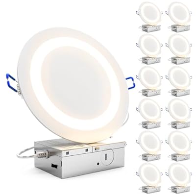 Sunco 12 Pack 6 Inch LED Slim Ultra Thin Canless Lights, Ceiling Recessed Lighting with Metal Junction Box, 900 LM, Selectable CCT 2700K/3000K/4000K/5000K/6000K, 14W, Dimmable ETL