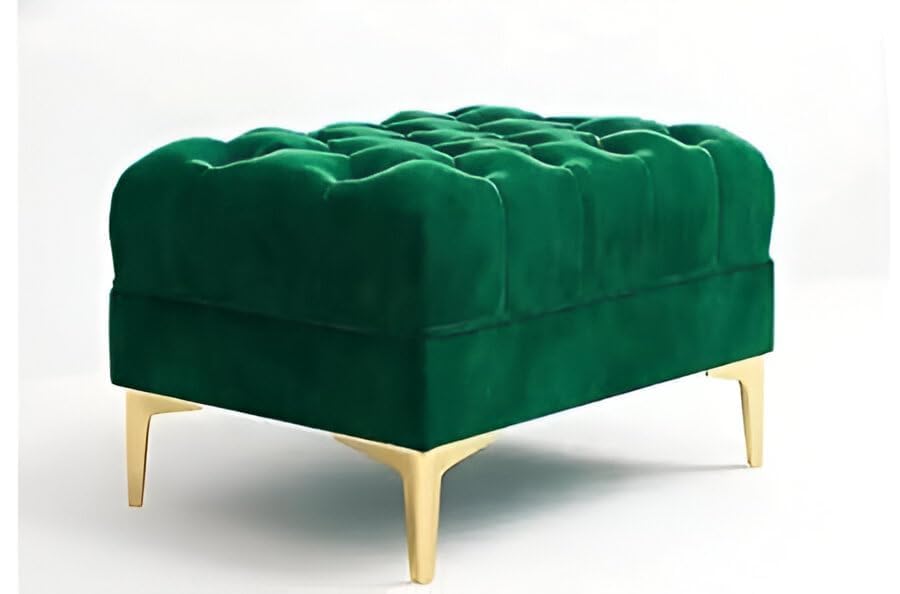 Image of Chesterfield Velvet Upholstery 3-Seater with Armchair and Footrest, Design in 3+1+Footrest Sofa for Living Room, Bedroom, Hallways (Green)
