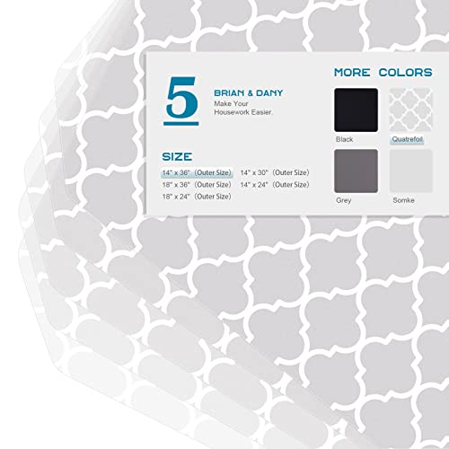 Image of BRIAN & DANY Wire Shelf Liner 14 inch X 36 inch, Heavy Duty Shelf Liners for Wire Shelving, Waterproof Protector Mats, Set of 5, Quatrefoil Grey