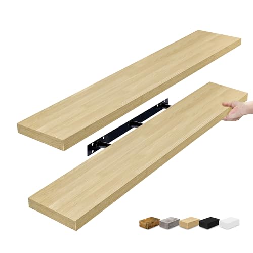 Sorbus Floating Shelves for Wall - 48 Inch Long Bathroom Shelves, Wall Decor for Bedroom, Kitchen, Living Room & Book Storage - Mounted Floating Shelf with Invisible Brackets (Maple Wood, 2 Pack)