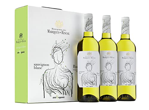 Marques De Riscal Sauvignon Blanco 100% Organic, Vino blanco Sauvignon Blanc Denominación de Origen Rueda, Variedad Sauvignon, con certificación ecológica - Estuche 3 botellas x 750 ml