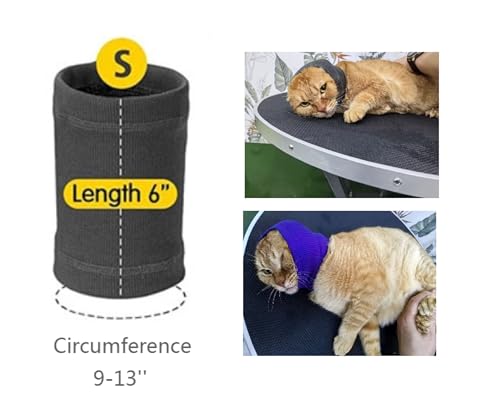 Image of Cat Head Cover Ear Wrap Pinpoint Mesh Neck Cowl Cat Grooming Headband Snood for cat Purple+Blue S