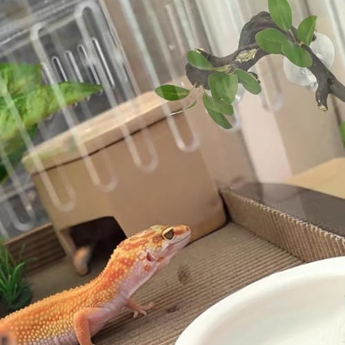 Image of PINVNBY 2 PCS Reptile Corner Branch Terrarium Plant Decoration Branches for Reptiles with Suction Cup for Amphibian Lizard Snake Climbing Ornament