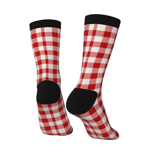 Red White Lines Silver Snowflake Red White Plaid High Ankle Crew Socks Casual Mid Calf Dress Socks Long Tube Socks For Men Women3