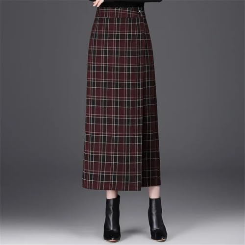 Women's High-Waisted Straight-Cut Thickened A-Line Slit Plaid Wool Mini Skirt4