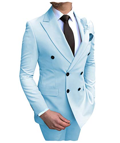 Men's Formal 2 Pieces Mens Suit Double Breasted Peak Lapel Tuxedos for Wedding Groomsmen(Blazer+Pants)3