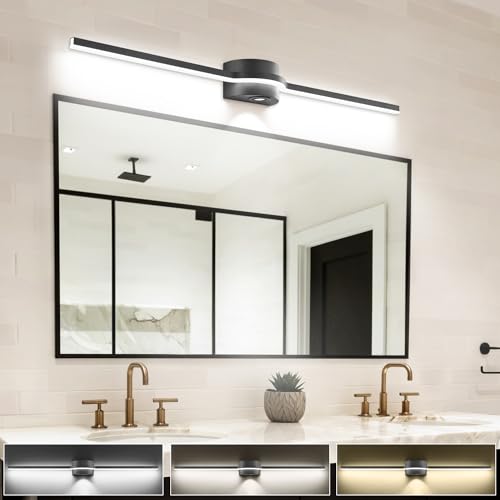 Image of SOLFART LED Vanity Lights Bathroom Light Fixtures Black Bathroom Lights Vanity Lighting Fixtures 3 Color Temperature Dimmable 48 Inch Wall Light Fixture BK-3C