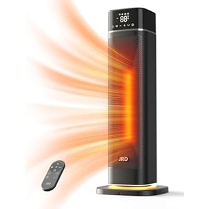 24″ Space Heater, JRD Fast Heating Portable Electric Heater with Remote, Night Light, 80° Oscillation,4 Mode, Overheat&Tip-Over Protection, Ceramic Heater for Bedroom Office Indoor