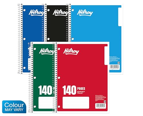 Hilroy 1-Subject Coil Notebook, 8" x 10.5", Wide Ruled, 3-Hole Punched, 140 Pages/70 Sheets, 1 Notebook, Colour May Vary (05553)