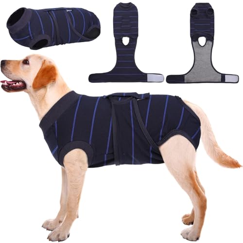 Image of Kuoser Dog Surgery Recovery Suit, Soft Breathable Dog Recovery Suit for Female Spay Male Nueuter, Anti Licking Puppy Onesie Pet Surgical Suit for Dogs Abdominal Wounds Skin Disease, Blue Strips 2XL