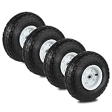 Auttely 10' Wheelbarrow Tires Set of 4 Replacement Wagon 4.10/3.50-4' Wheels All Purpose Utility Garden Wagon Flat Free Tires with 5/8' Double Sealed Bearings for Hand Trucks and Gorilla Cart