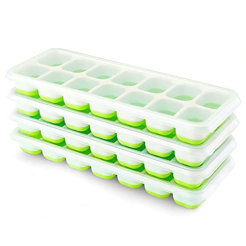 Image of Ice Cube Trays 4 Pack, Airabc Silicone Ice Cube Trays with Removable Lid, Easy-Release Flexible 14-cube Ice Trays, LFGB Certified and BPA Free, Stackable Ice Trays with Covers for Cocktail, Freezer