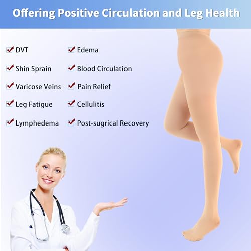 Image of Medical Compression Tights for Women, 20-30 mmHg Closed Toe Compression Pantyhose Support Graduated Compression Stockings Leggings Tights for Varicose Veins Edema
