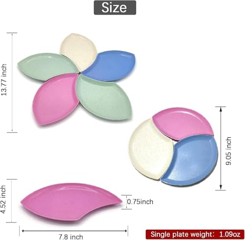Image of Wheat Straw Flower Petal Shaped Snack Serving Plates (Set of 4) | Chips & Dip Appetizer Tray for Snacks, Desserts, Salad, Sushi & Dry Fruits | Microwave & Dishwasher Safe (Random Color)