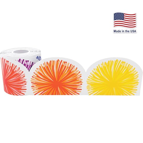 Teacher Created Resources Colorful Poms Scalloped Die-Cut Rolled Border Trim - 50ft - Decorate Bulletin Boards, Walls, Desks, Windows, Doors, Lockers, Schools, Classrooms, Homeschool & Offices