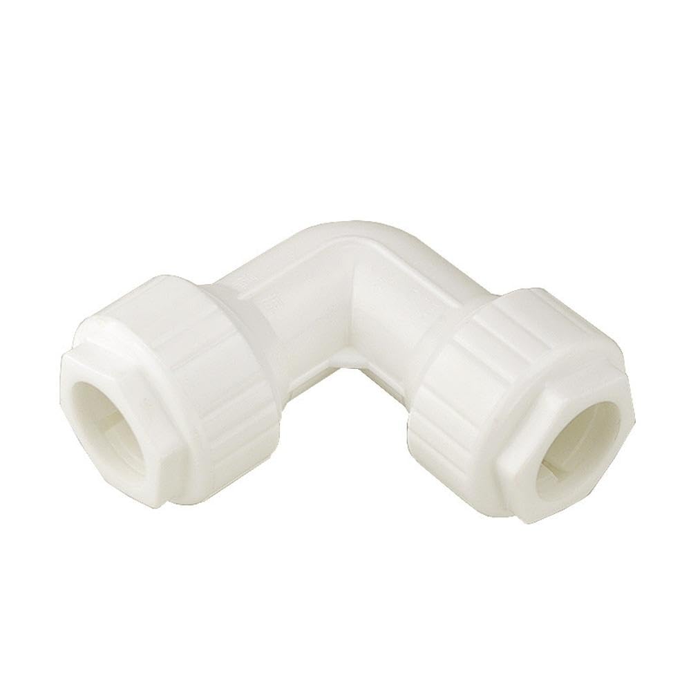 White Plastic Elbow Pipe Connector Bent Compression Fitting Used for Kitchen Taps, Basin Taps, Toilet Cisterns(25mm to 25mm)