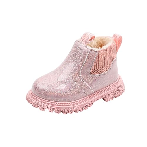 Boys Girls Waterproof Snowboots Fashion Casual Outdoor Comfort Ankle Boots Shiny Booties with Side Zipper for Toddlers