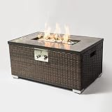 Outdoor Fire Table, DuraB 32" 50,000 BTU Wicker Propane Gas Fire Pits Gas Fire Pit Table with Waterp