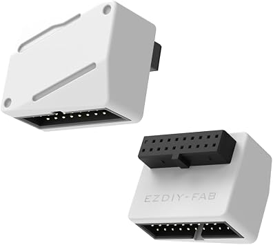 EZDIY-FAB USB 3.2 Gen 1 19-Pin 90 Degree L-Shape Adapter, Motherboard USB 3.0 Internal Header Adapter,19-Pin /20-Pin Male to Female Converter for Front Panel USB-A, White -RVS