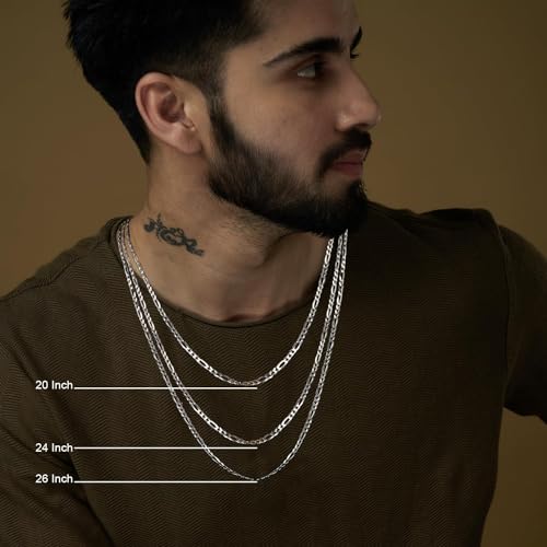 Image of TRUESILVER ACPL 925 Sterling Silver BIS Hallmarked Italian Solid Diamond-Cut Figaro Link Chain Necklace for Men and Women 20 Inches